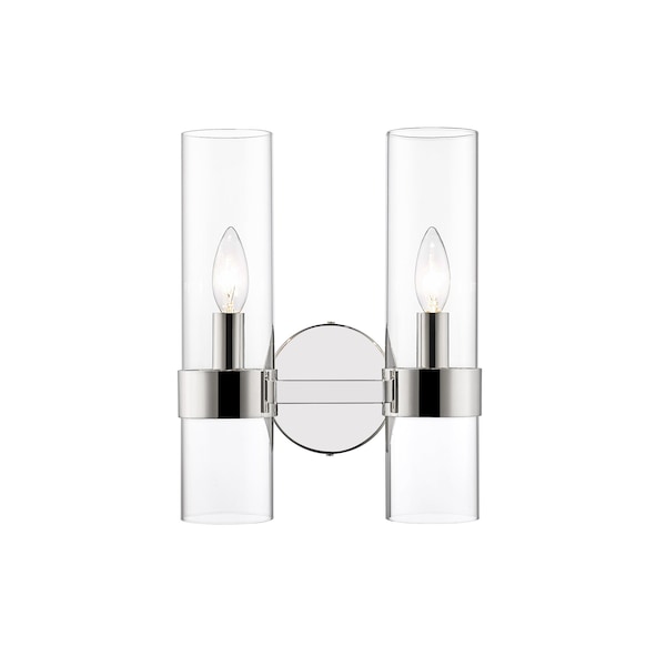 Datus 2 Light Wall Sconce, Polished Nickel & Clear